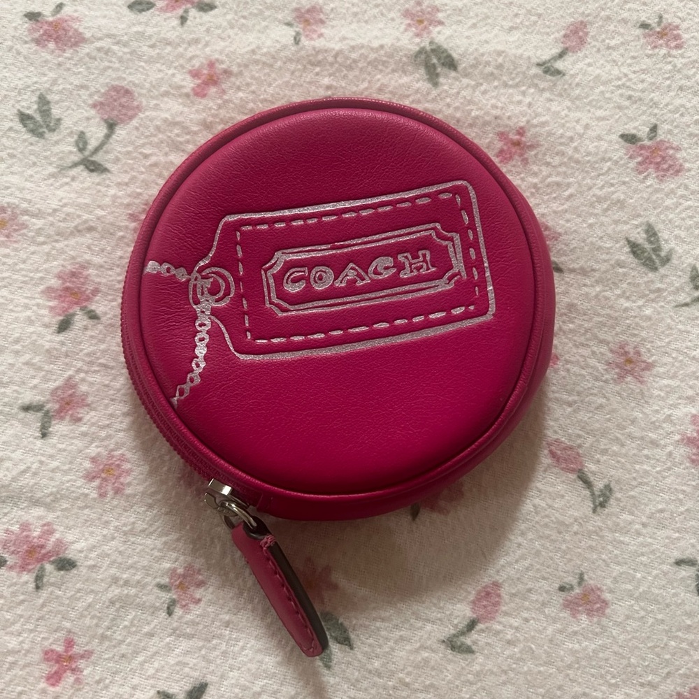 Coach Pink Y2k Hangtag Wallet Bag Charm Silver Circle Round Coin Purse